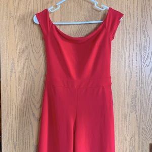 New with tags XS red off the shoulder jumpsuit with wide leg flare